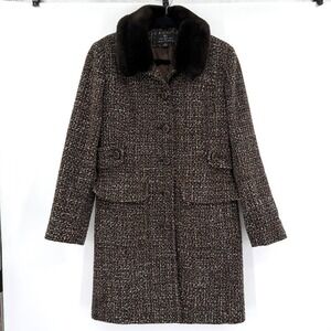 Collection by Gallery Brown Wool Blend Tweed Faux Fur Collar Peacoat 6